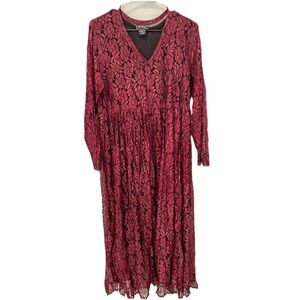 Vtg 90s Nostalgia Lace Dress Maxi Burgundy Wine Fairy Dark Romantic Grunge Med